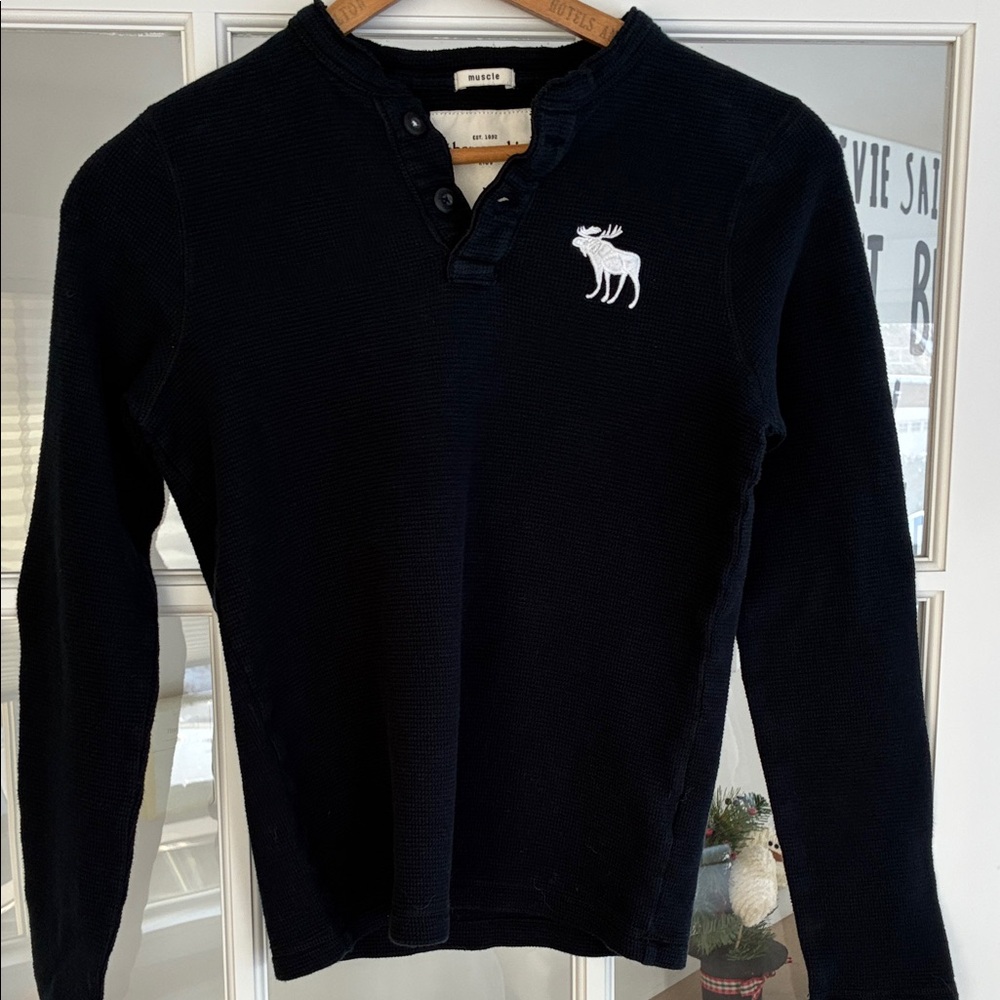 Abercrombie & Fitch Navy Long Sleeve Shirt with Moose Logo